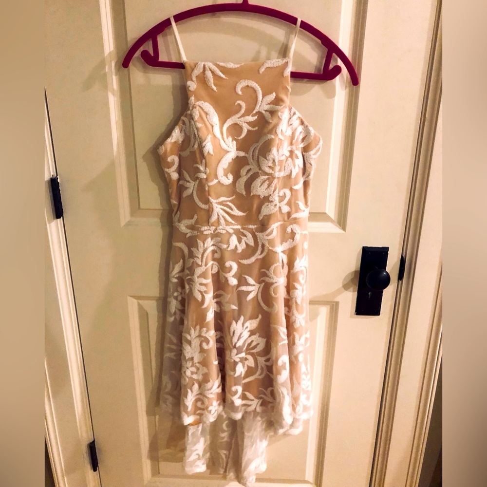White Sequin and Tan Cocktail Dress
